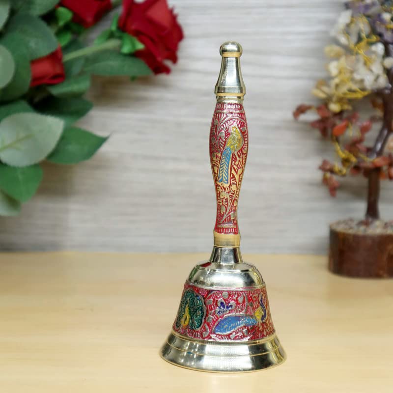 pujaparv Meenakari Pure Brass Pooja Bell l Hand Bell Big Size