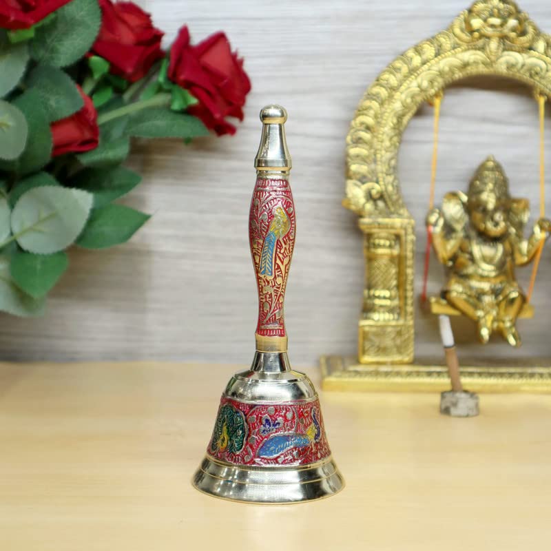 pujaparv Meenakari Pure Brass Pooja Bell l Hand Bell Big Size