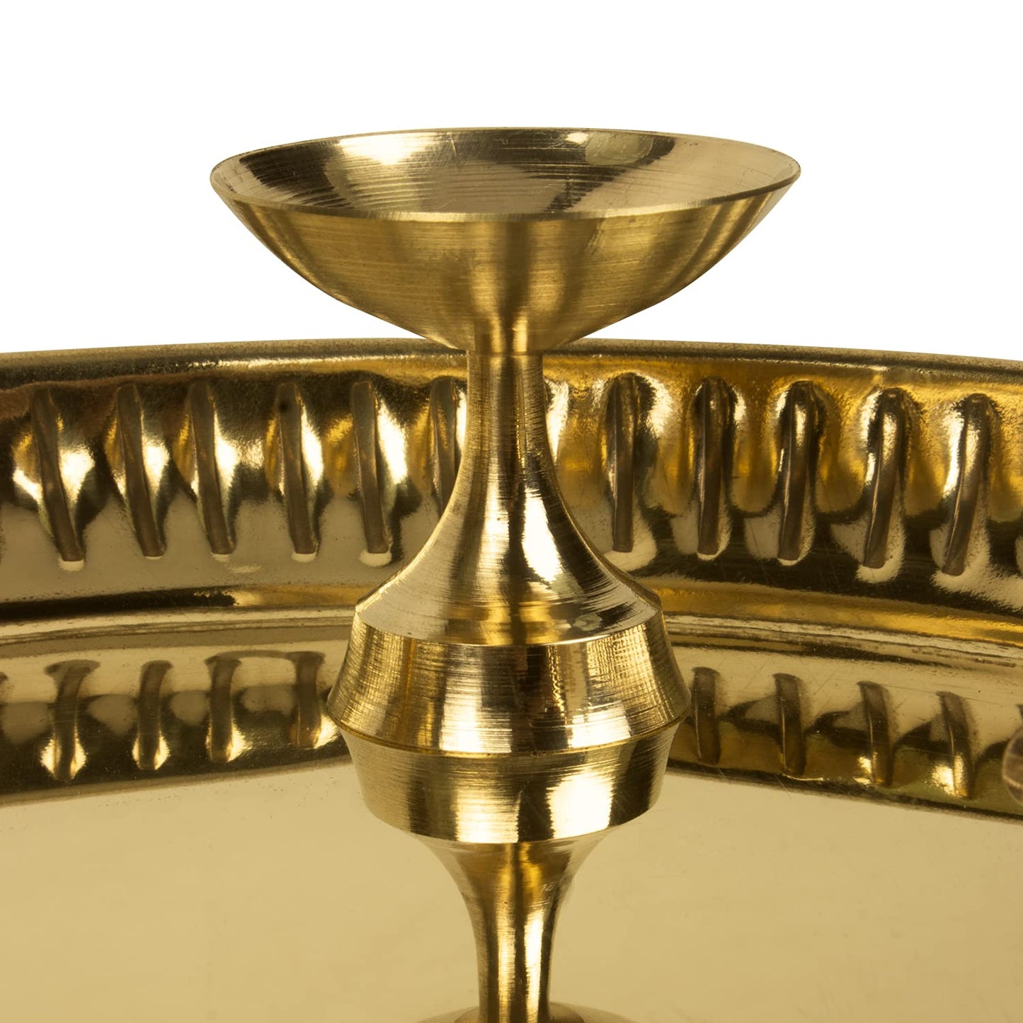 pujaparv Om Engraved Puja Thali Set with Agarbatti Holder, Aarti Diya, Akshat Holder and Kumkum Holder (8 Inch, Gold)