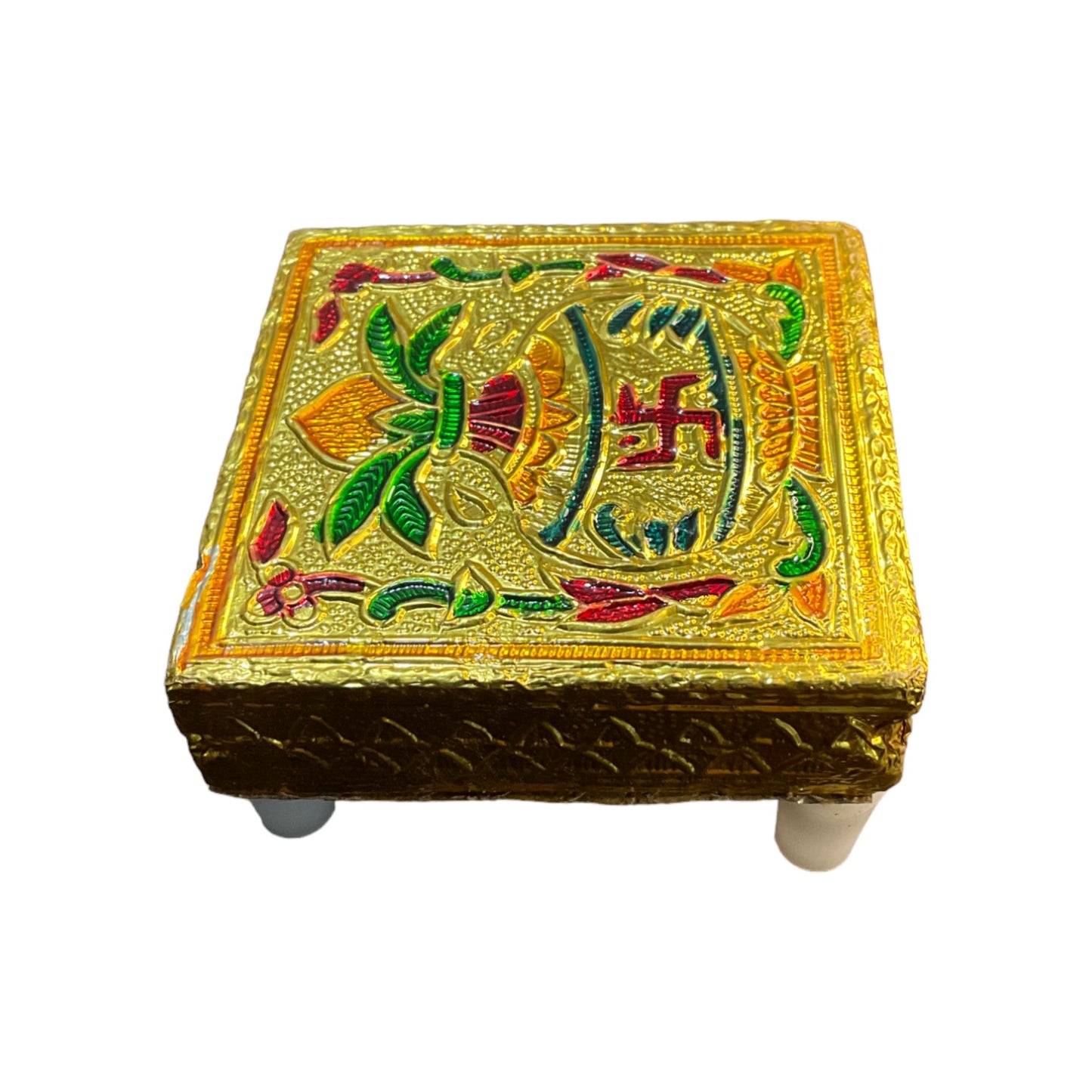 pujaparv Handicraft Meenakari Wooden Chowki for Puja 3X3(inch) Small Chowki