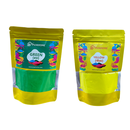 pujaparv Holi Herbal Gulal Color with Non-Toxic Scent for 100 grams Each (Pack of 2 Colors - Green + Yellow)