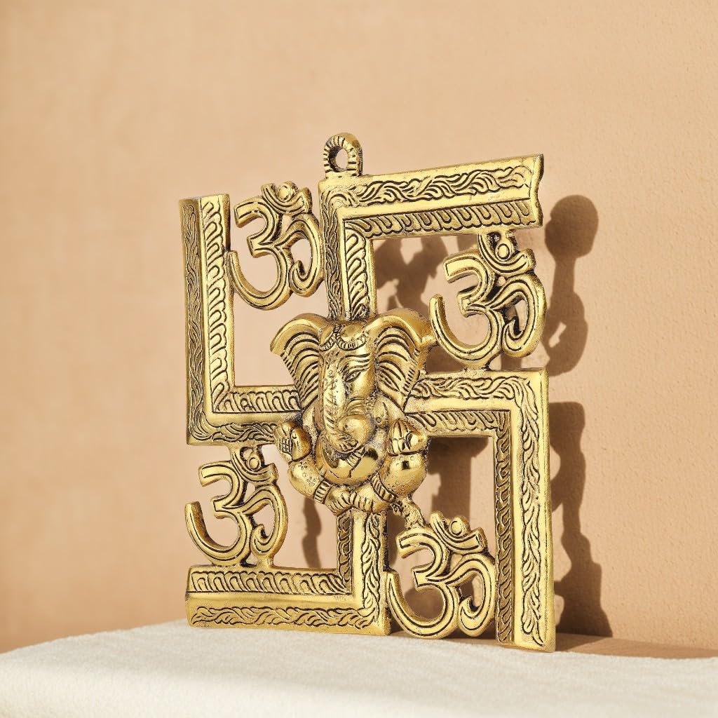 pujaparv Metal Wall Hanging Sathiya with Ganesh God Idol 8X8 Inch