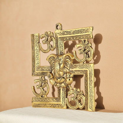 pujaparv Metal Wall Hanging Sathiya with Ganesh God Idol 8X8 Inch