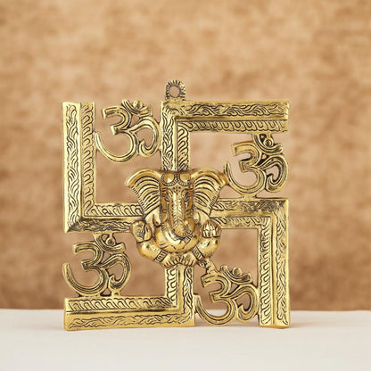 pujaparv Metal Wall Hanging Sathiya with Ganesh God Idol 8X8 Inch