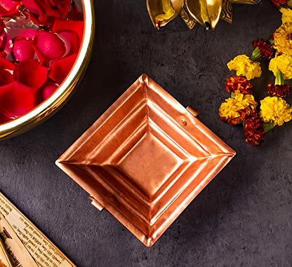 pujaparv Pure Copper Hawan Kund with Handle On Both Side (4.5 Inch)