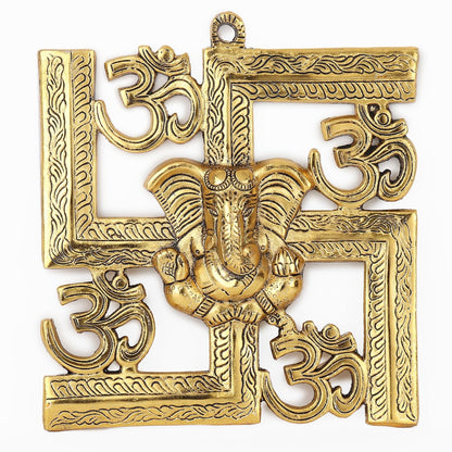 pujaparv Metal Wall Hanging Sathiya with Ganesh God Idol 8X8 Inch