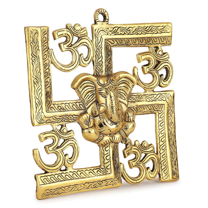 pujaparv Metal Wall Hanging Sathiya with Ganesh God Idol 8X8 Inch