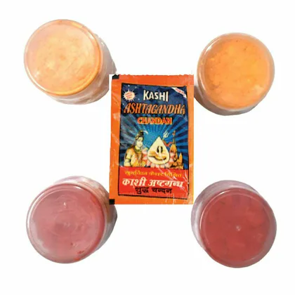 pujaparv Premium Chandan Tika Powder Combo | Pack Of 4 X 50 Gram | Red, White, Yellow and Kesar